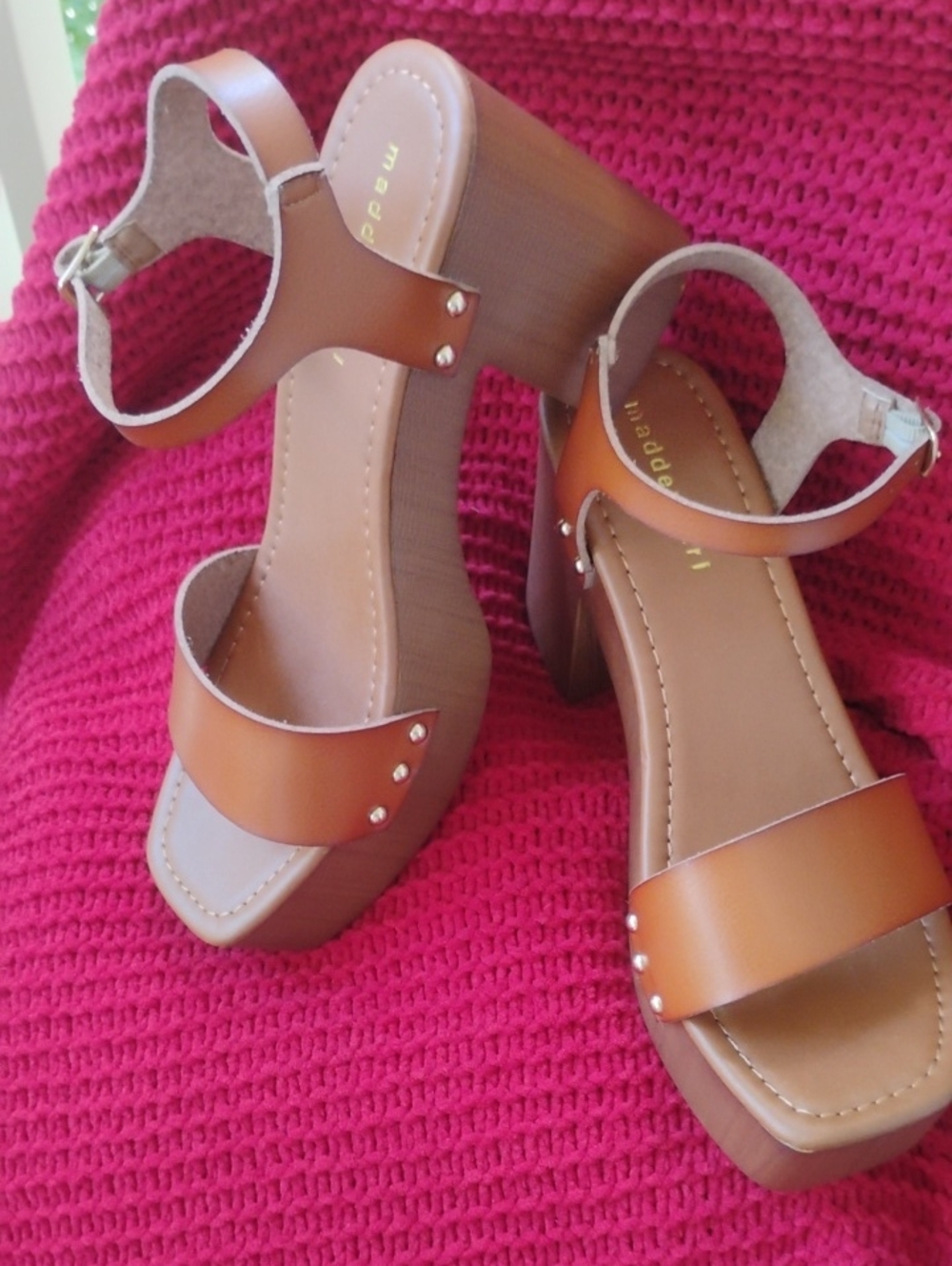 Madden Girl Dani Tan Wooden Block Heeled Sandals